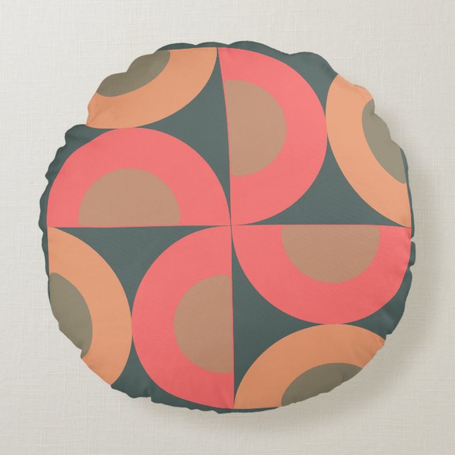 Coussins Ronds Saumon moderne du milieu du siècle et olive (Devant)