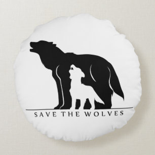 Coussins Ronds Sauvez les loups (ver blanc).