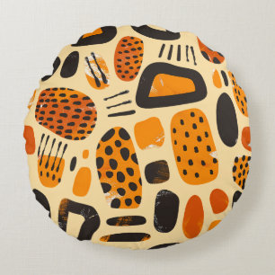 Coussins Ronds "Savanna Pop : Vibes tribales en orange et noir"