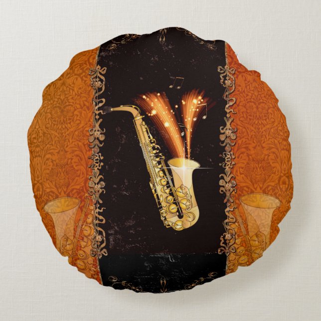 Coussins Ronds Saxophone avec des idées fortes et des éléments (Dos)