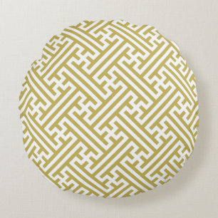 Coussins Ronds Sayagata motif, japonais, or et blanc