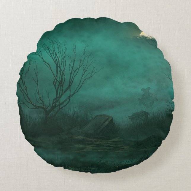Coussins Ronds Scène de cimetière abandonné au clair de lune (Devant)