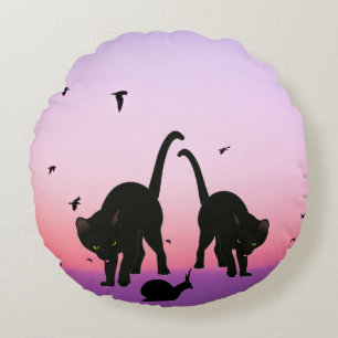 Coussins Ronds Scène de plage de deux chats