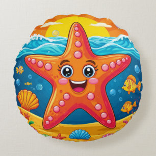 Coussins Ronds Scène Océanique Étoiles de Mer Fantaisiste Côtière