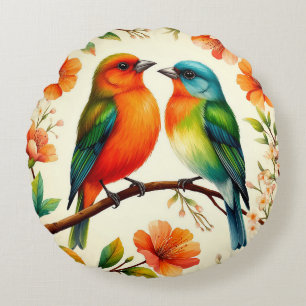 Coussins Ronds Scène paisible d'oiseau tropical – Calme de la nat