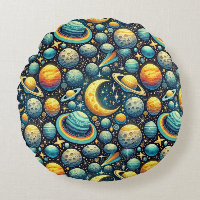 Coussins Ronds Scène spatiale fantaisiste (Devant)
