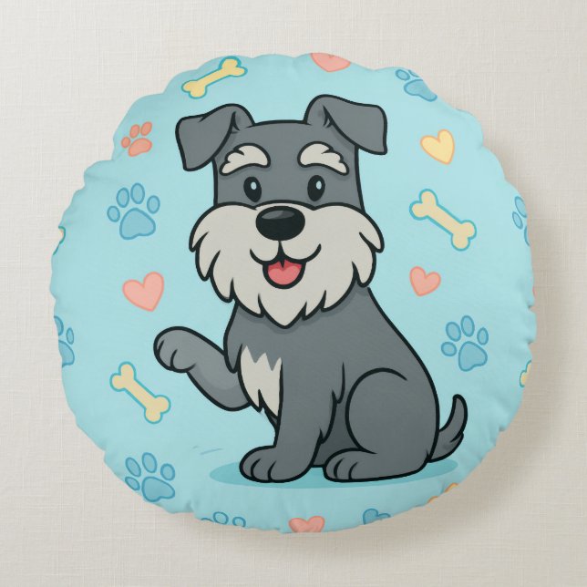 Coussins Ronds Schnauzer de dessin animé mignon drôle (Devant)
