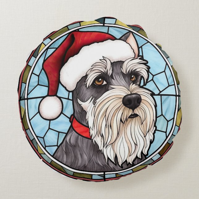 Coussins Ronds Schnauzer miniature en verre tendu Noël (Dos)