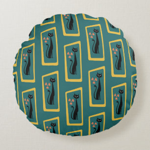 Coussins Ronds Schrödinger's Cat Mid Century bleu foncé moderne