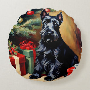 Coussins Ronds Scottish Terrier à Noël