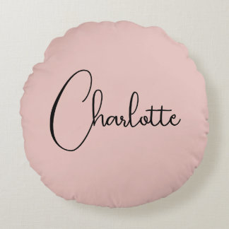 Coussins Ronds Script de calligraphie minimaliste Nom Rose Or