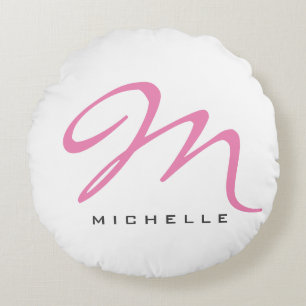 Coussins Ronds Script Monogramme rose calligraphie Votre nom Cade