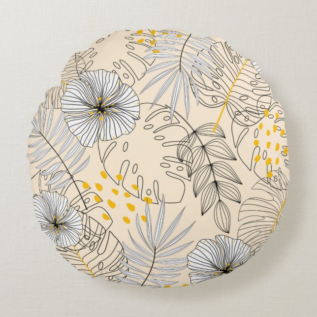 Coussins Ronds Seamless background with plants,leaves and flowers (Devant)