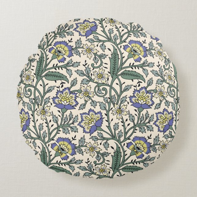 Coussins Ronds Seamless blue, yellow, and white floral pattern  (Devant)