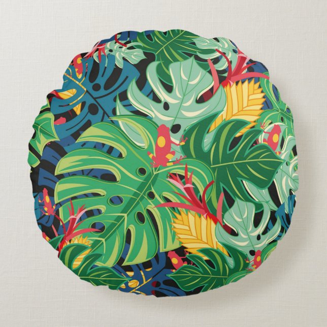 Coussins Ronds Seamless graphic pattern with leaves monstera and  (Devant)