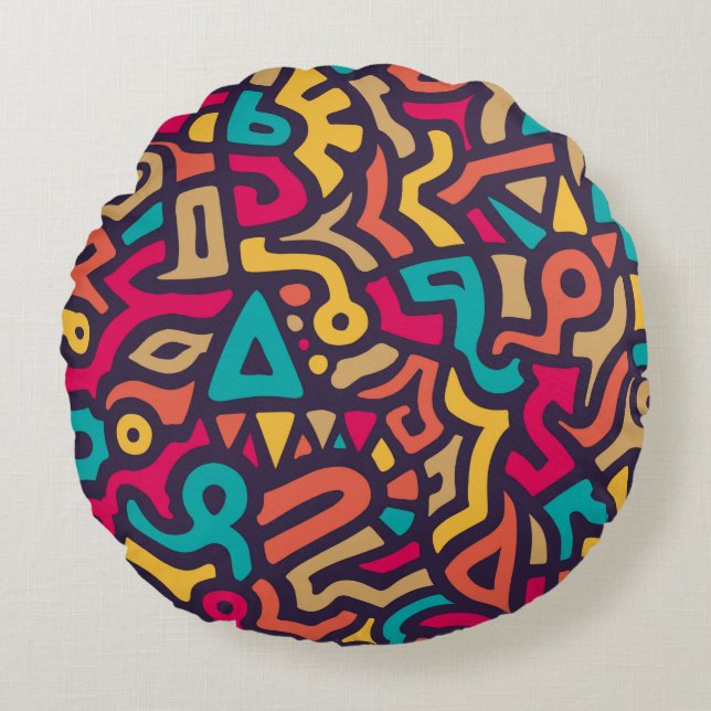 Coussins Ronds Seamless Pattern with Graffiti Curve Shapes. Mix o (Devant)