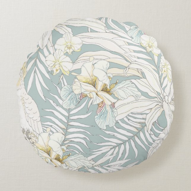 Coussins Ronds Seamless tropical pattern with flowers Orchid,  Fl (Devant)