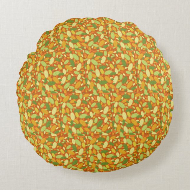 Coussins Ronds Semences Citrouilles d'Halloween Orange Beige Vert (Devant)