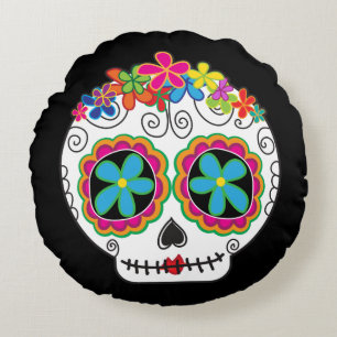 Coussins Ronds Señorita Calavera Jour du crâne de sucre mort