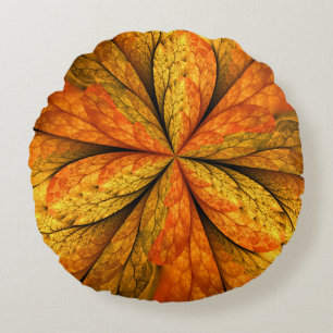 Coussins Ronds Sensation d'automne, Fleur Abstraite fractale mode