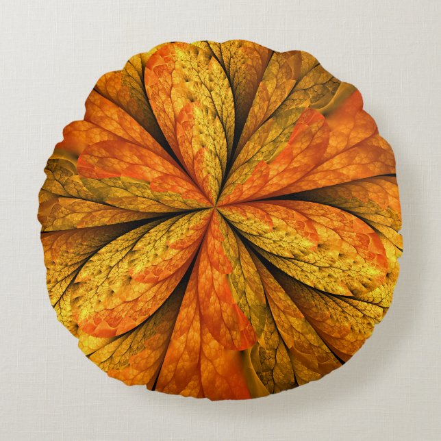 Coussins Ronds Sensation d'automne, Fleur Abstraite fractale mode (Devant)