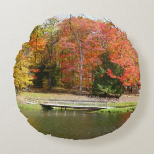 Coussins Ronds Sept sources Pont d'automne III Paysage d'automne
