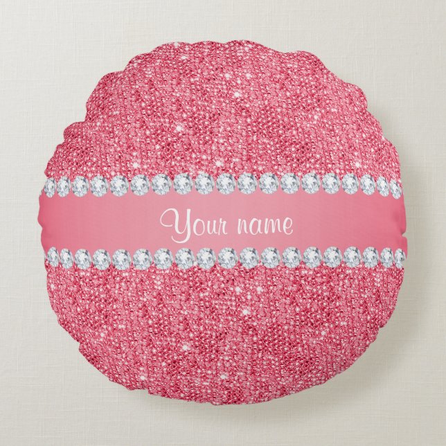 Coussins Ronds Séquences roses Faux et diamants (Devant)
