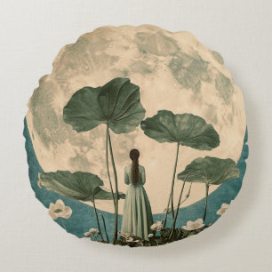 Coussins Ronds Sérénité Lune - Scène Lotus Vintage