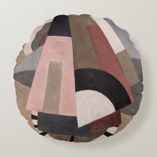 Coussins Ronds Serge Charchoune Composition Cubiste Tons Terreux (Devant)