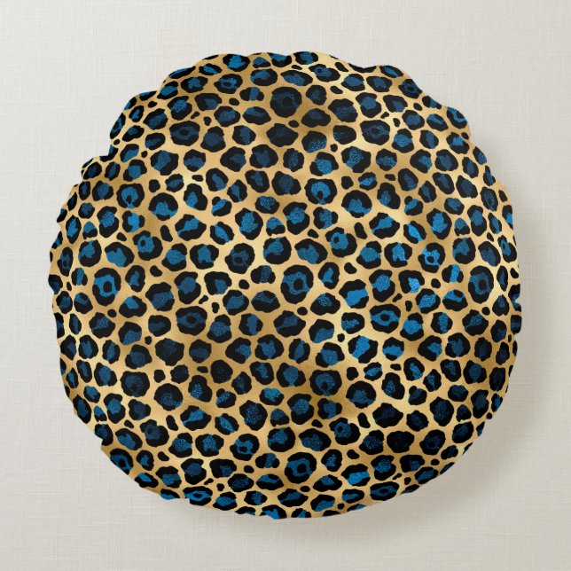 Coussins Ronds Série Blue and Gold Leopard Design 4 (Devant)