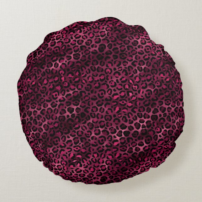 Coussins Ronds Série Bourgogne et Or Léopard Design 9 (Dos)