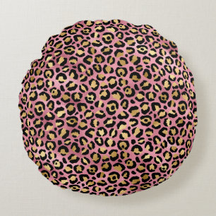 Coussins Ronds Série de design Léopard Rose et Or 15