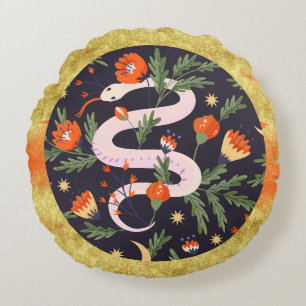 Coussins Ronds Serpent Coloré Floral Moderne