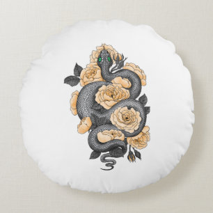 Coussins Ronds Serpent et roses jaunes