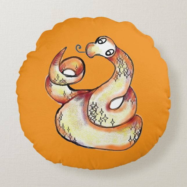 Coussins Ronds serpent sur orange (Devant)