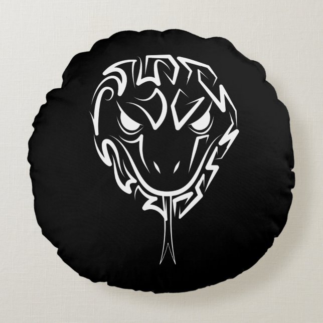 Coussins Ronds Serpent tribal noir et blanc (Devant)