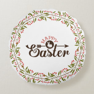 Coussins Ronds Serre Florale Verte Et Rouge Avec Lapin