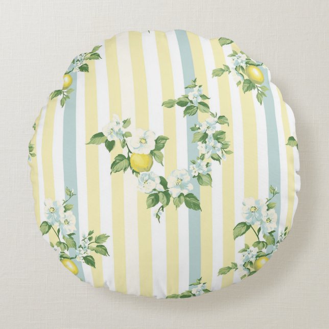 Coussins Ronds Shabby Chic Citron Série Florale Design #11 (Devant)