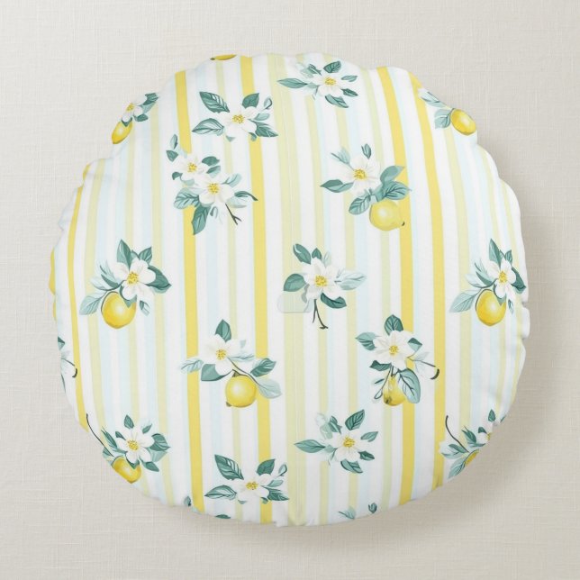 Coussins Ronds Shabby Chic Lemon Floral Series Design #12 (Devant)