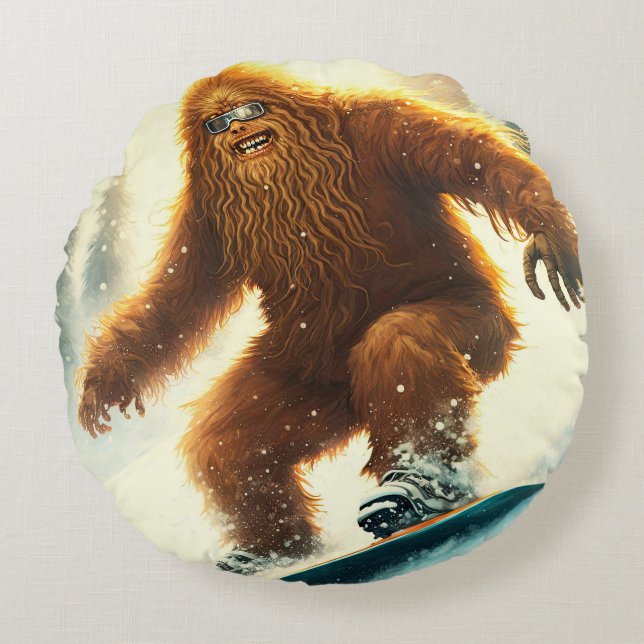 Coussins Ronds Shaggy Bigfoot Snowboard AI Yeti Snowboard (Devant)
