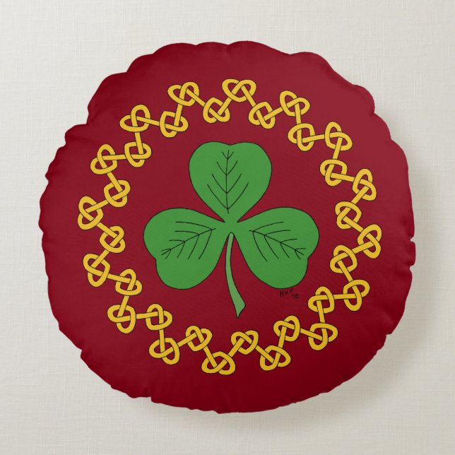 Coussins Ronds Shamrock et nouage sur rouge (Devant)