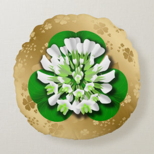 Coussins Ronds Shamrocks d'or de la fleur de Clover