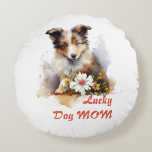 Coussins Ronds Shetland Sheepdog Chiot Pet Aquarelle