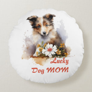 Coussins Ronds Shetland Sheepdog Chiot Pet Aquarelle