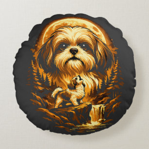 Coussins Ronds Shih Tzu hurlant à la Lune Chien drôle