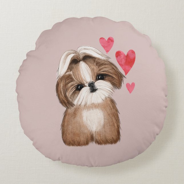 Coussins Ronds Shih Tzu Personnalisé avec le nom Année (Devant)