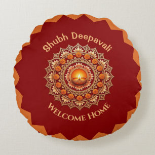 Coussins Ronds Shubh Deepavali Festival des Lumières Accueil Mais