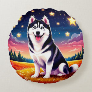 Coussins Ronds Sibérien Husky joueur