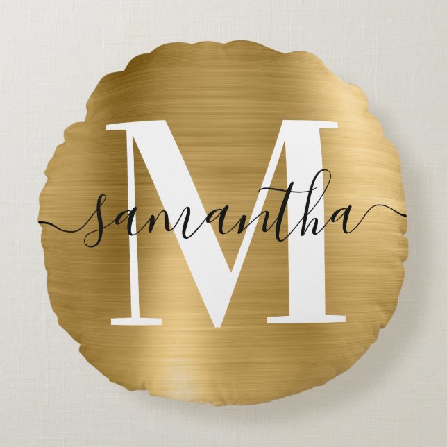 Coussins Ronds Signature Moderne Monogramme Gold Foil Photo (Devant)
