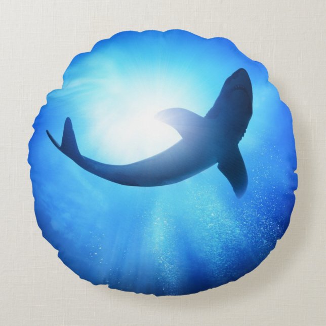 Coussins Ronds Silhouette de requin d'océan profond (Devant)